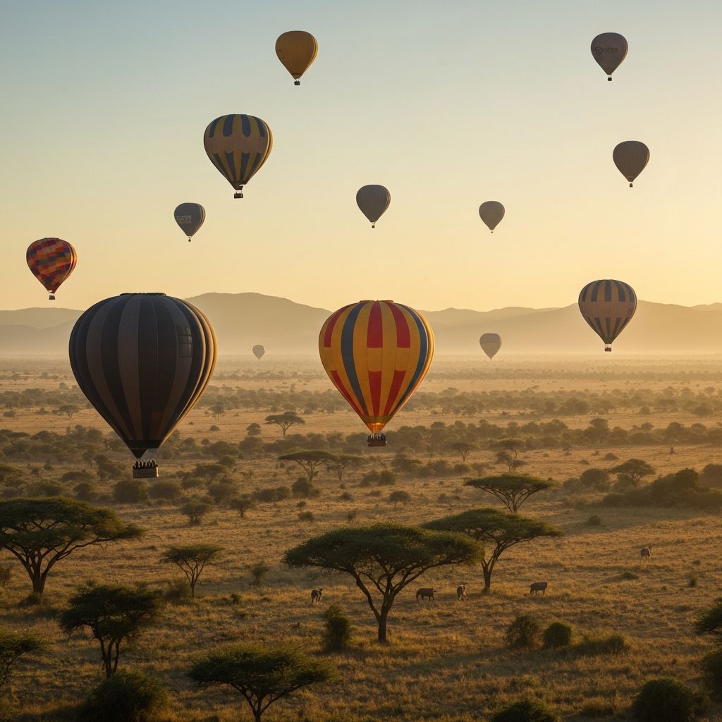 Hot air balloon safari at sunrise